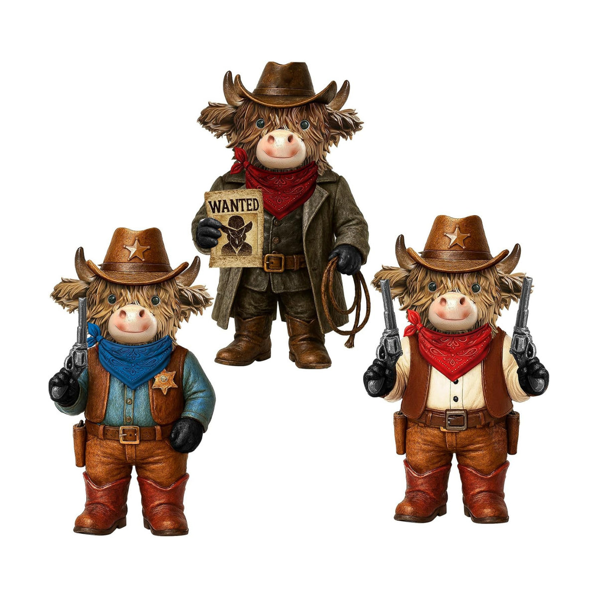3 Pcs Highland Cow Resin Figurine, Western Cowboy Decor