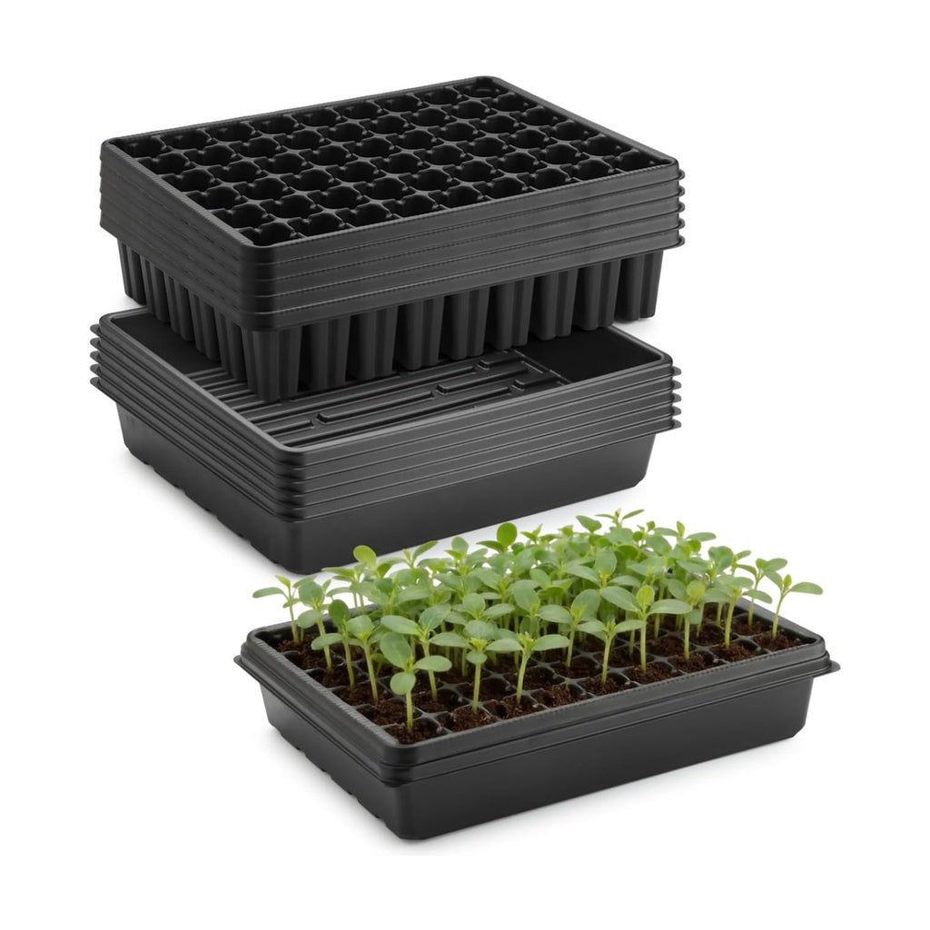 RooTrimmer 5 Pack Seedling Starter Trays No Holes and 5 Pack 54 Cell Seed Starter Trays Extra Deep 2.8" - Heavy Duty