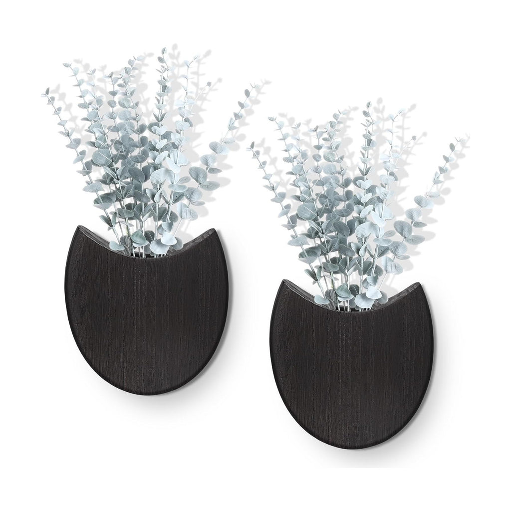 2 Pack Wood Wall Planters with Artificial Plants Farmhouse Boho Wall Decor Pocket Vases for Kitchen Office Living Room