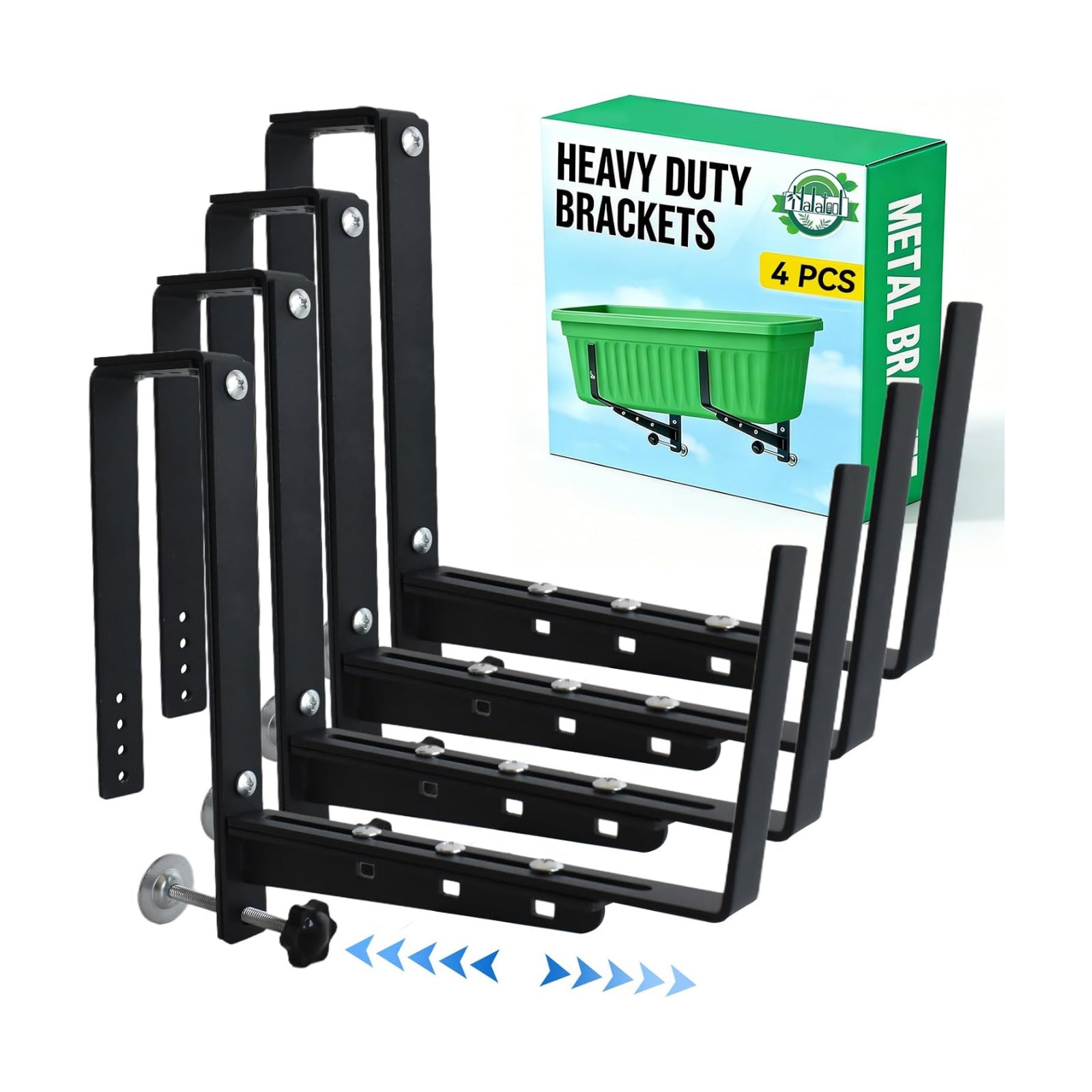 Halatool Window Box Brackets Outdoor, 4Pack Adjustable Planter Box Brackets | Heavy Duty Steel No Drill Flower Box