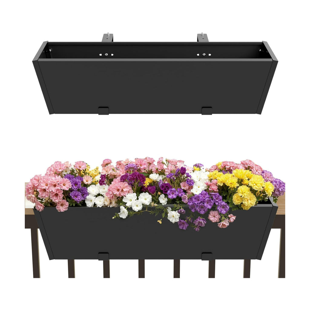 36 Inch Railing Planter Boxes, Heavy Duty Metal Hanging Planters with Adjustable Brackets, Outdoor Balcony Flower Box