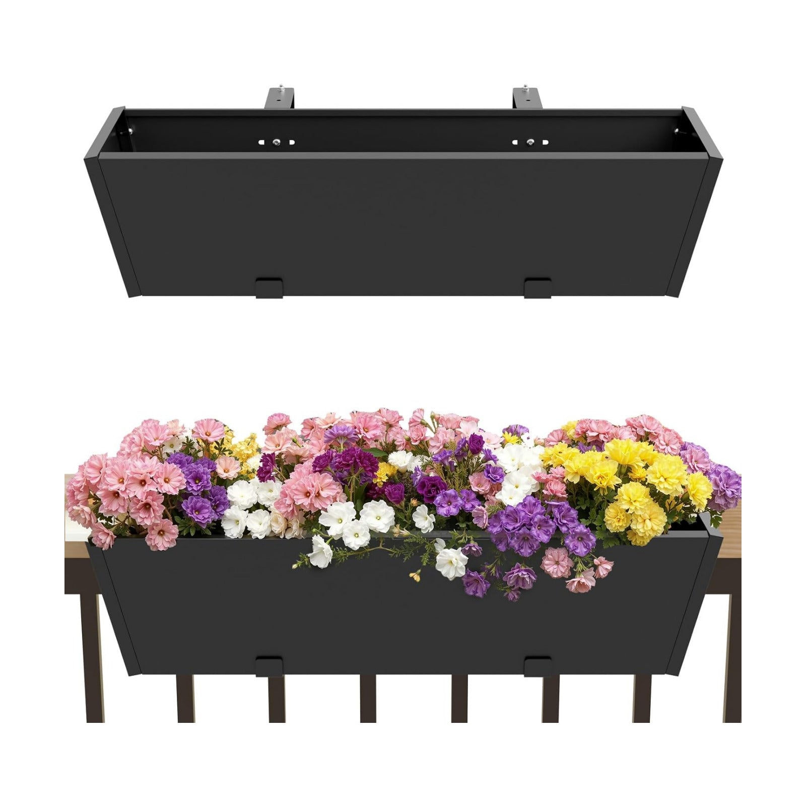 36 Inch Railing Planter Boxes, Heavy Duty Metal Hanging Planters with Adjustable Brackets, Outdoor Balcony Flower Box