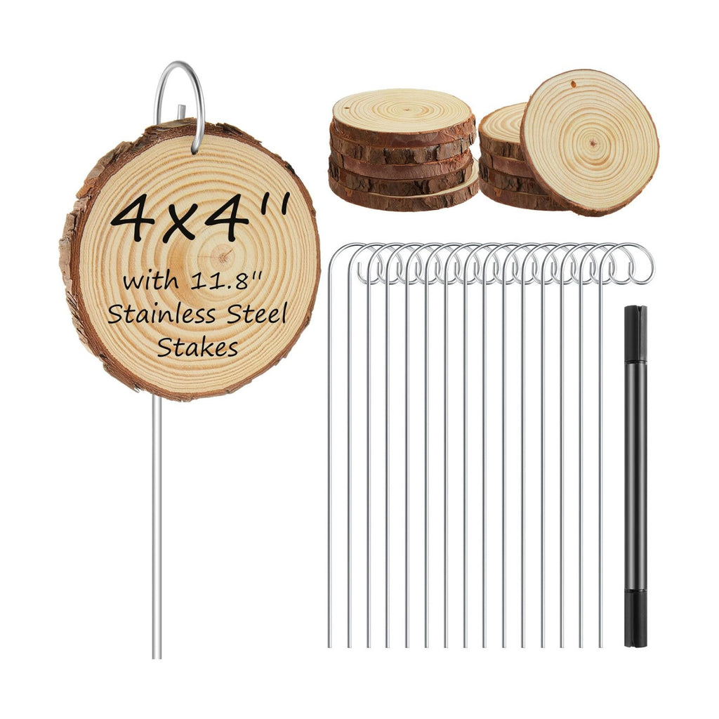 Hicarer 15 Set 4 Inch Large Wooden Plant Labels, 15 Pcs Garden Stakes(11.8 Inch Tall) &1 Marker Pen, Garden Markers