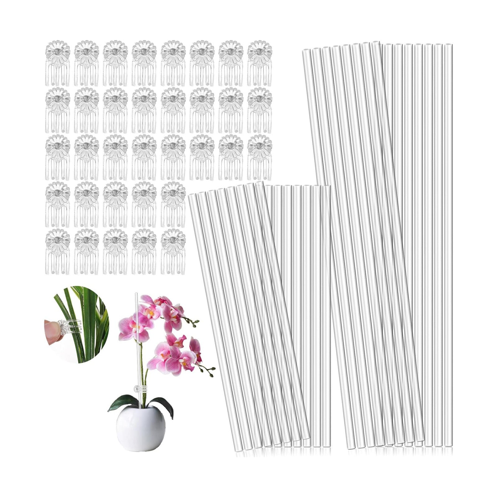 60 Pcs Clear Acrylic Plant Support Stakes with 60 Clips 15.8 & 11 Inch Reusable Plant Holder Stick Garden Stakes for