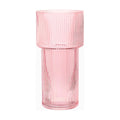 Large Pink Glass Vase, 12 Inches Tall Fluted Vase for Flowers, Modern Torch-Shaped Flower Vase with Ribbed Texture for Living Room, Dining Table, Office, Entryway, Mantle, Shelf, Wedding Gifts