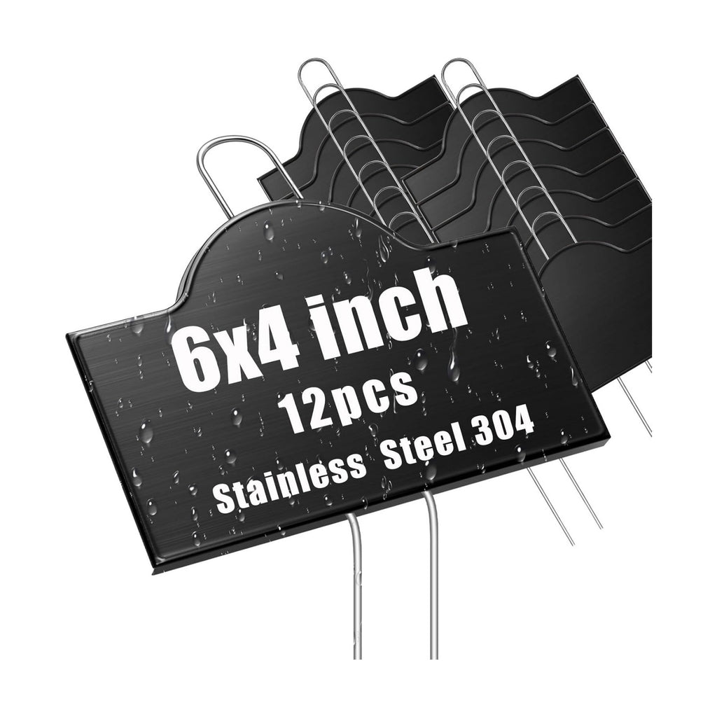 Landhoow 12 Pack Extra Large Metal Plant Labels 6" x 4" with 11'' Stake Stainless Steel Garden Markers Waterproof