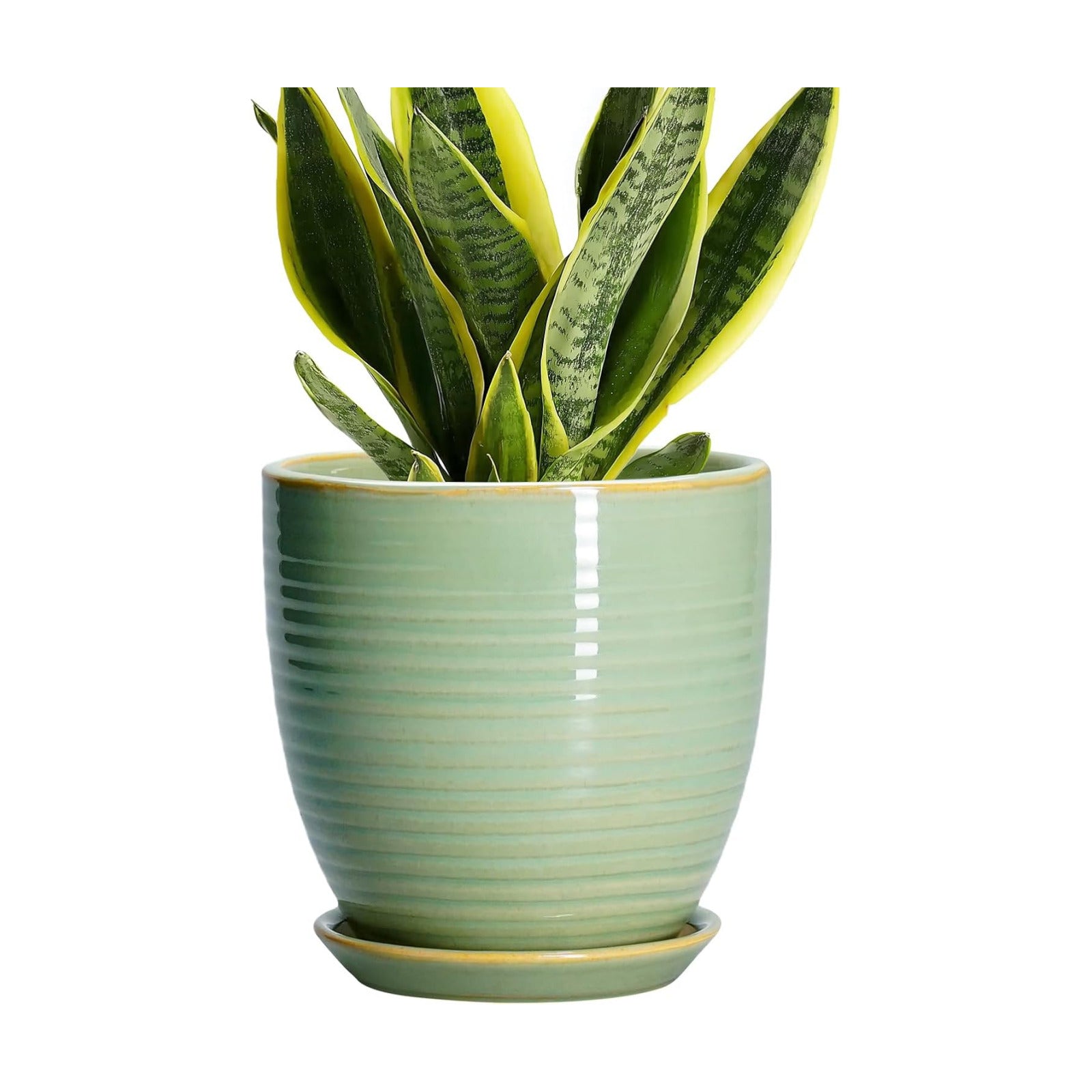 Ceramic Plant Pots - 6 Inch Ceramic Planter with Drainage Hole and Saucer, Modern Planters for Indoor Outdoor Plants