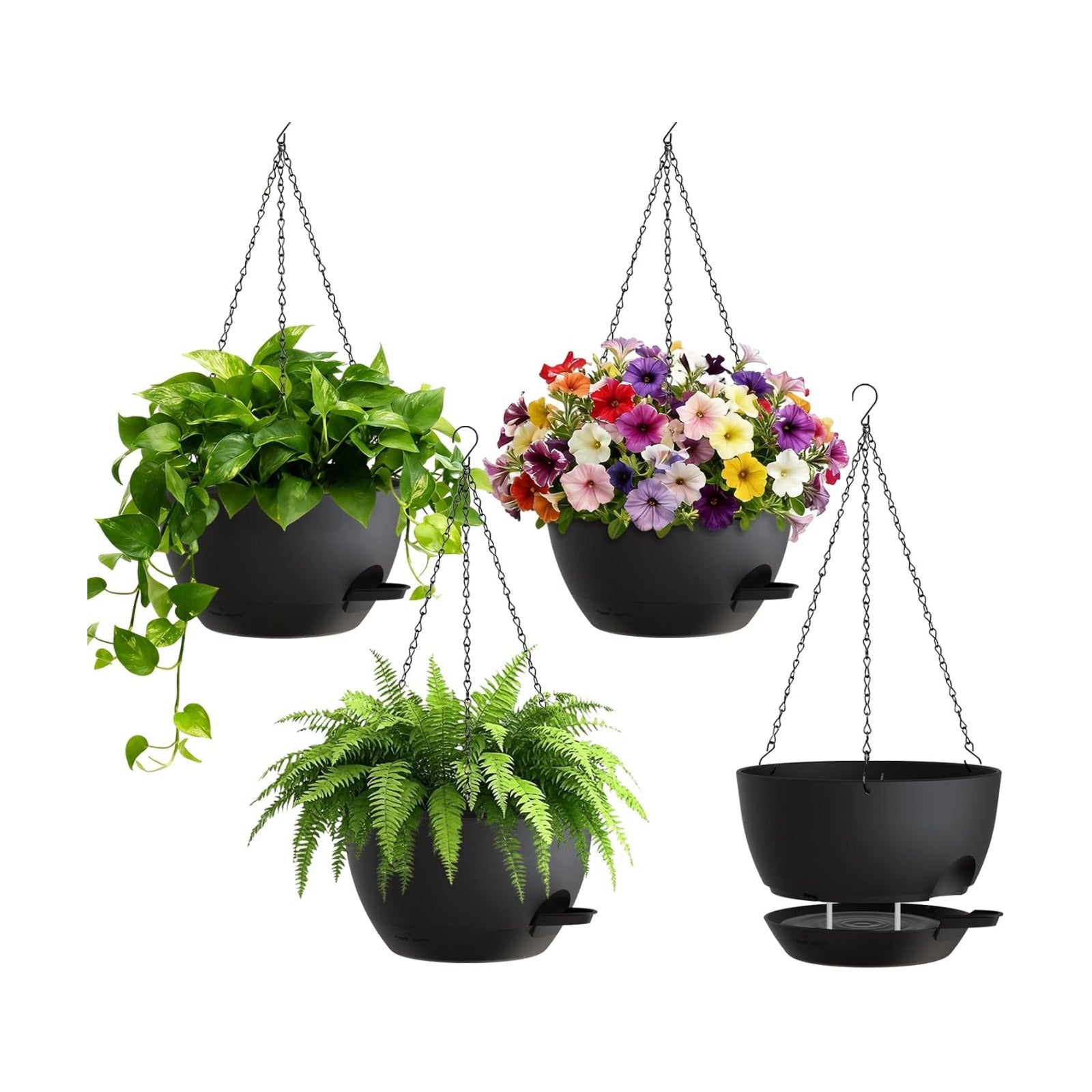 UOUZ 4 Pack 8 Inch Self Watering Hanging Planters for Indoor Outdoor Plants，Hanging Pots for Plants with Drainage