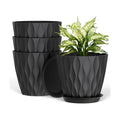 UOUZ 8 Inch Plant Pots, 4 Pack Plastic Planters for Indoor Outdoor with Drainage Holes & Saucers, Waffle Texture Flower