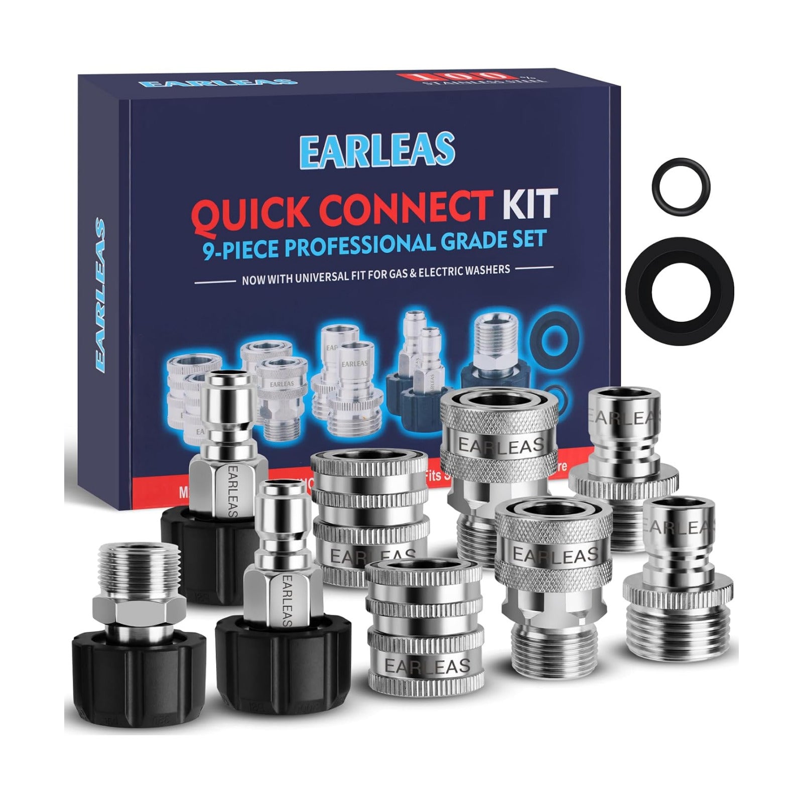 Pressure Washer Quick Connect Kit, 9-Piece Stainless Steel Adapter Set, M22-14mm to 3/8" Quick Disconnect with M22-15mm