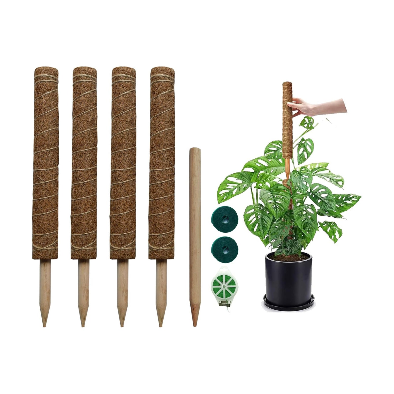 Moss Pole for Plants 4 Pack Natural Coco Coir Climbing Support Stakes with Plant Ties Indoor Monstera Plant Training