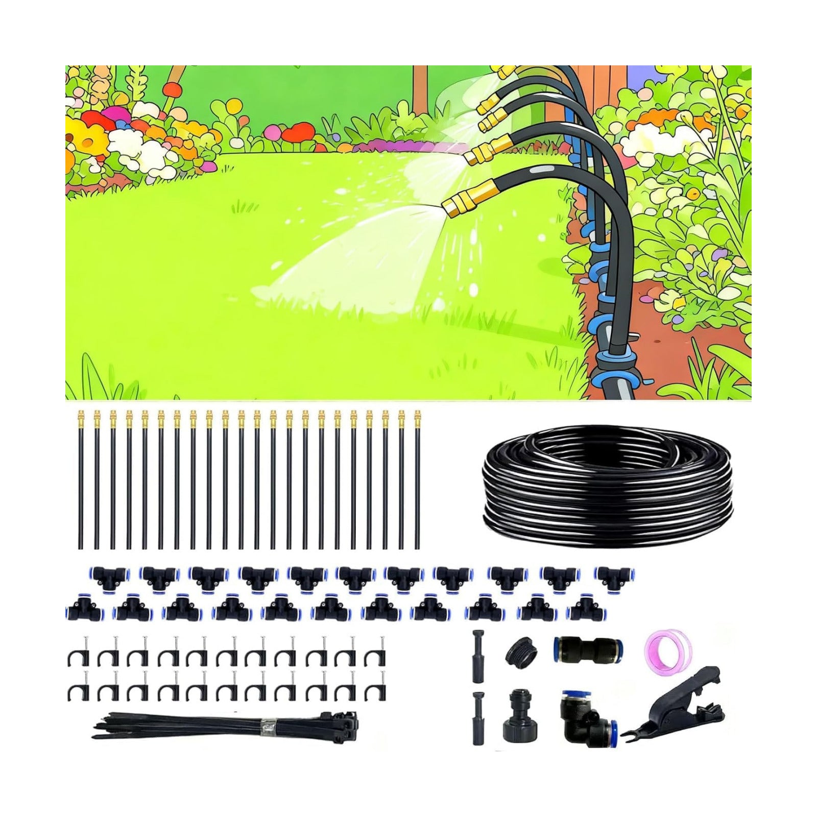 Drip Irrigation System，360° Bendable Drip Irrigation Kit Automatic Irrigation System for Garden, Adjustable Garden