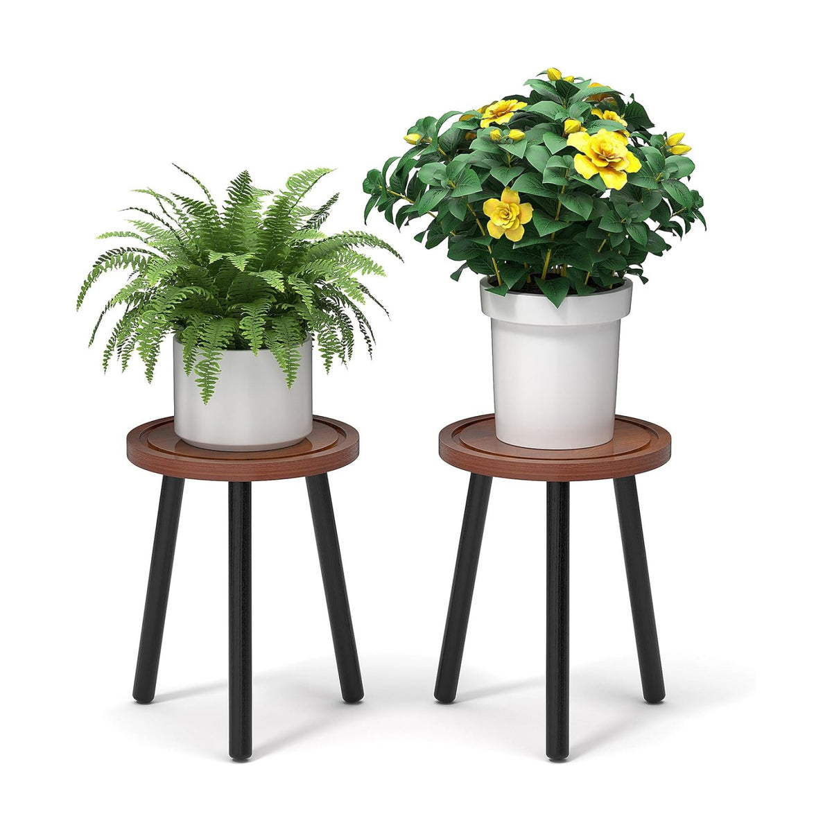 2-Pack Wood Plant Stands Indoor, 16.7" Tall Plant Stand Outdoor Mid-Century Plant Stool, Single Plant Table Modern Small Round Side/End Table for Living Room, Balcony, Office(Brown)
