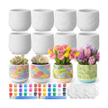 Zubebe 12 Pcs Paint Your Own Ceramic Pots Bulk Unfinished Succulent Pots Craft Kit with Drainage Hole Mini Paintable