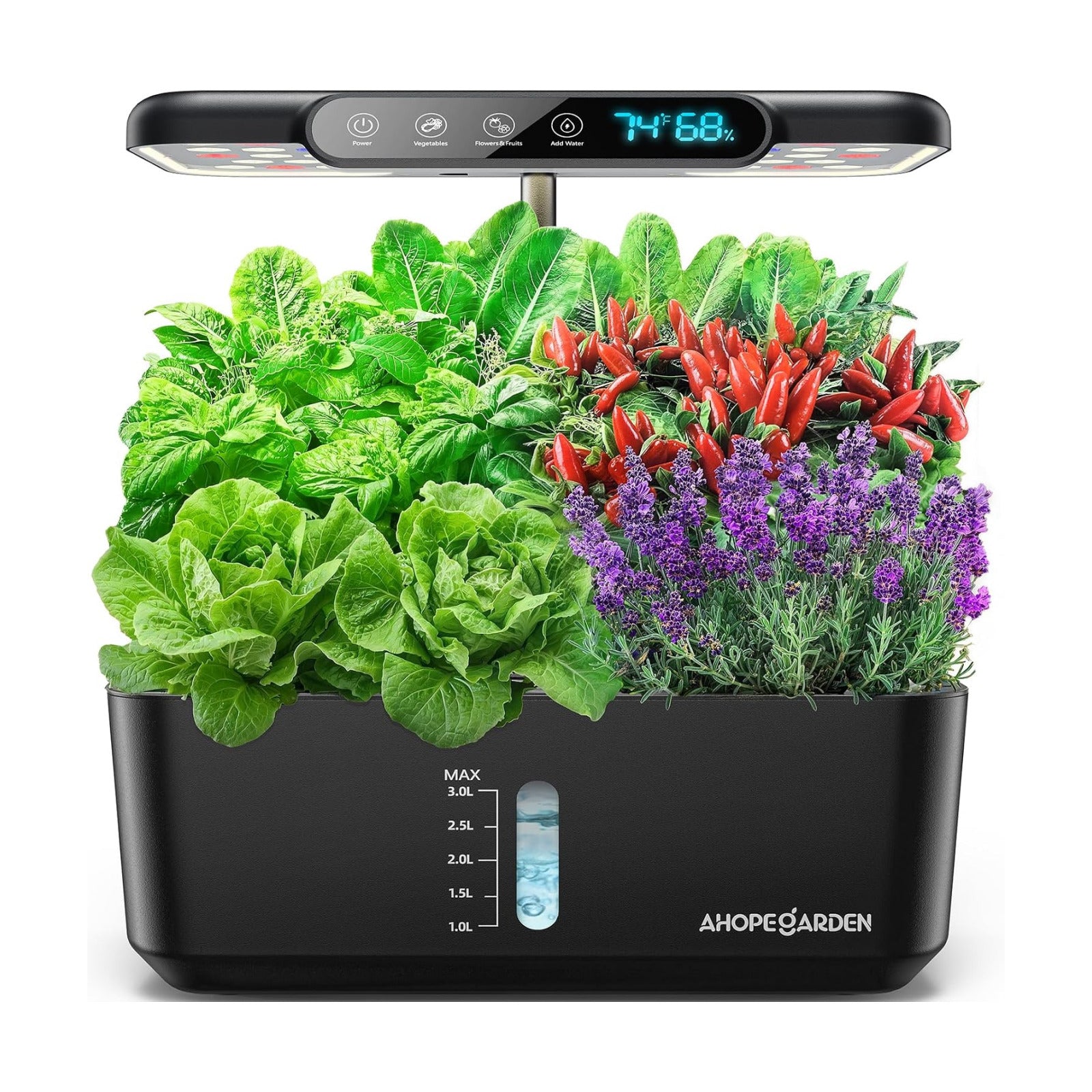 Hydroponics Growing System Herb Garden: 10 Pods Indoor Garden Kit with LED Grow Light and Smart Temp & Humidity Display