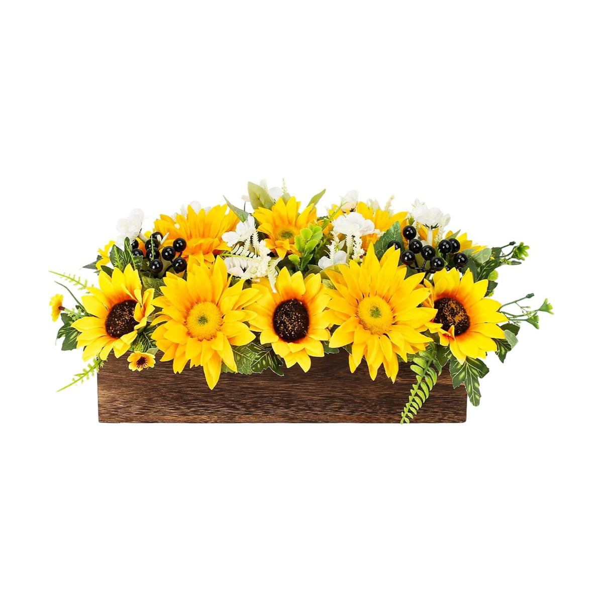 Sunflower Arrangement with Wood Tray Centerpieces for Tables Home Decor
