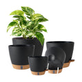 Self Watering Pots for Inoor Ourdoor Plants 8/7/6.5/6/5" Plastic Planters | Drainage Holes & Water Level Indicator
