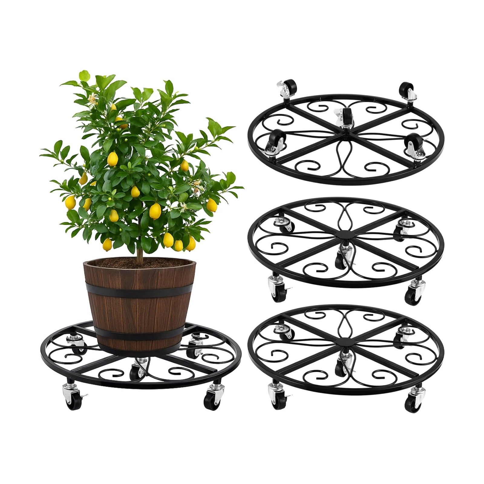 4 Pack Plant Caddy with Wheels 20 Inch Rolling Plant Stand for Large Plants Heavy Duty Plant Rollers Metal Plant Dolly
