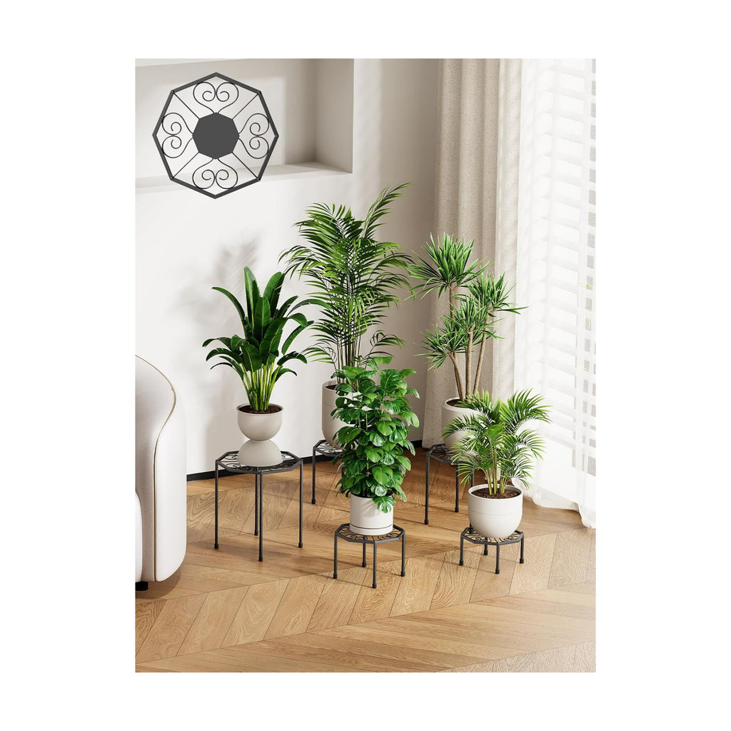 5-Pack Metal Plant Stands for Outdoor Indoor, Anti-Rust Iron Flower Pot Stand, Heavy Duty Plant Pot Shelf for Multiple
