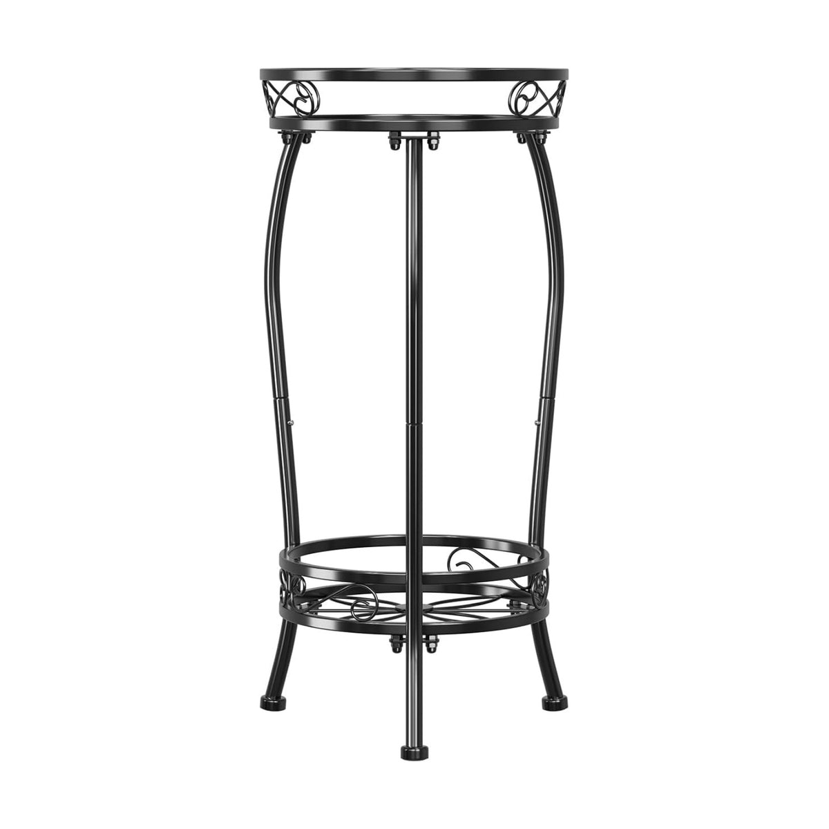 Simple Trending Plant Stand Indoor Outdoor, Tall Round Plant Shelf, 2 Tiers Metal Flower Pot Holder Stand Heavy Duty, for Garden, Balcony, Black