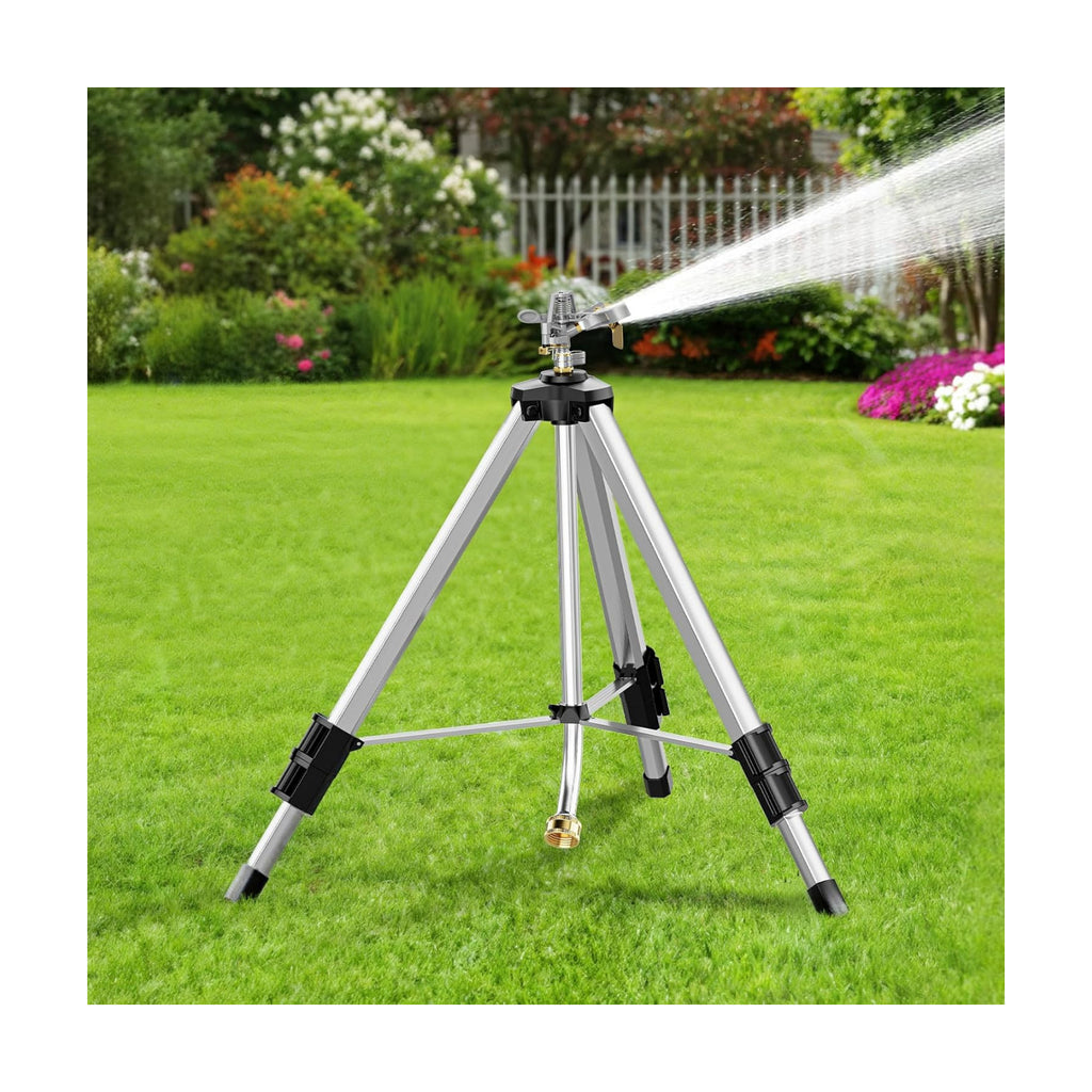 SPECILITE Brass Impact Tripod Sprinkler for Yard Lawn Garden Irrigation | Heavy Duty Metal Telescoping, Pulsating, 360°