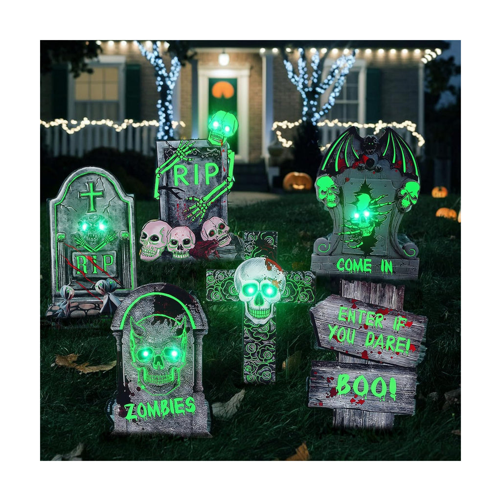 6 Pack Halloween Decorations, Glow in the Dark Tombstones Outdoor Decor