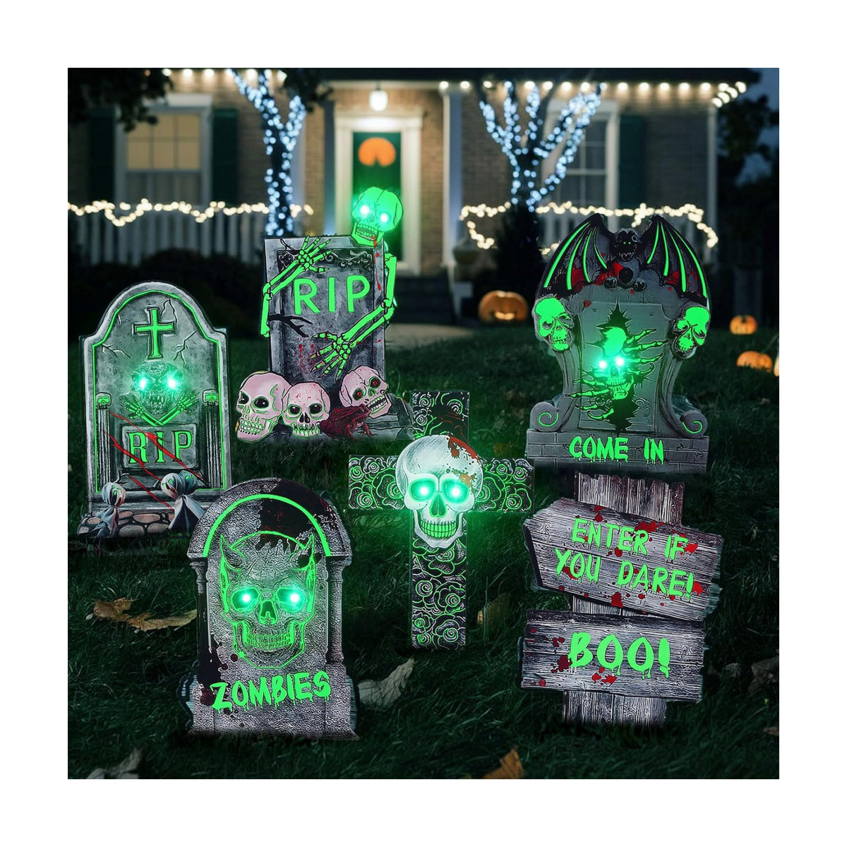 6 Pack Halloween Decorations, Glow in the Dark Tombstones Outdoor Decor