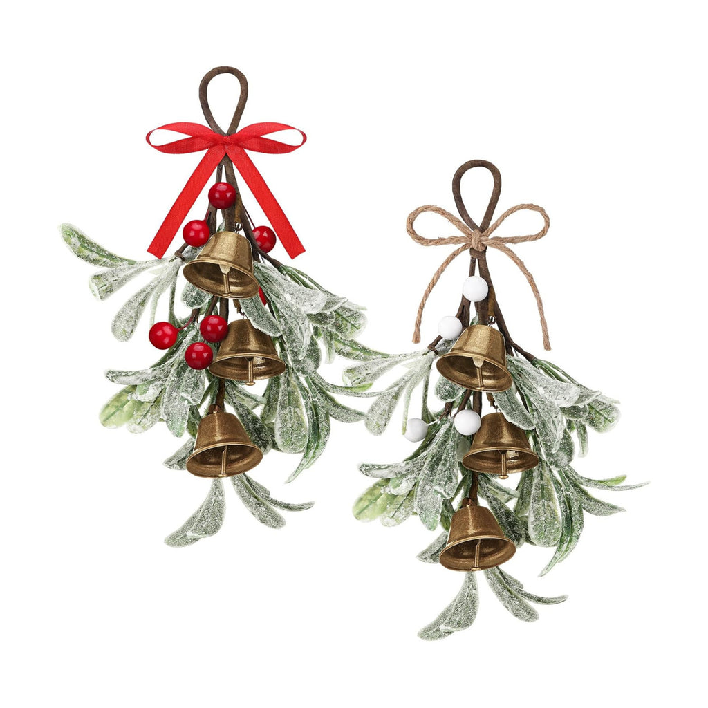 Tigeen 2 Pcs Christmas Mistletoe 3 Bells Bow Hanging Ornament, Red,White
