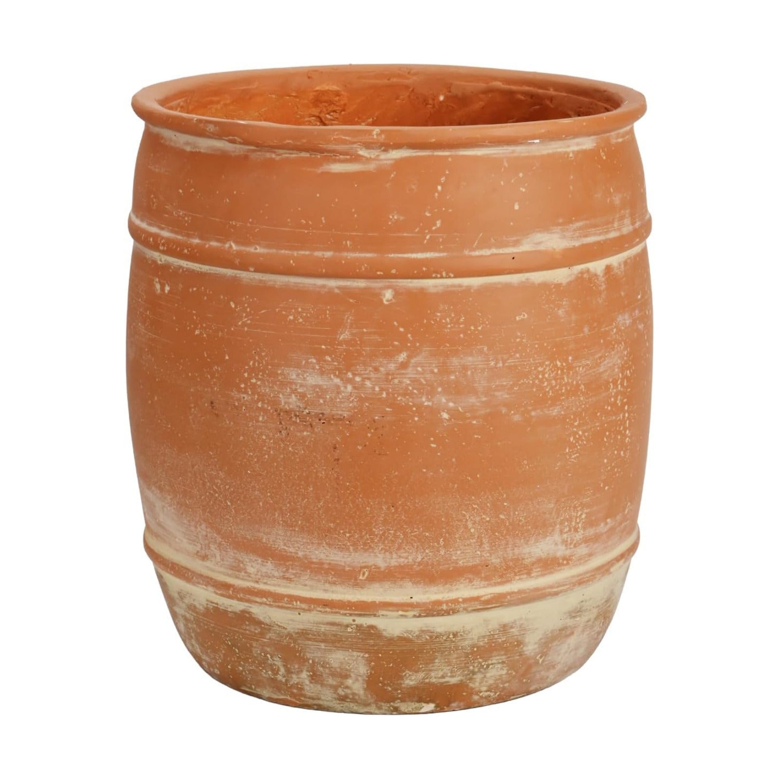 11"H x 9.5" Dia Aged Terracotta Clay Planter Pot with Drainage Hole, Rustic Farmhouse Style Flower Pot with Distressed