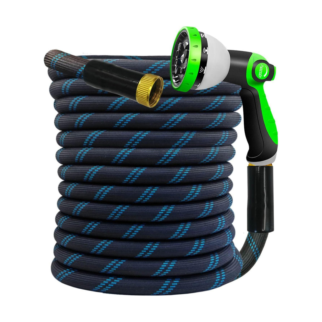 Junredy Garden Hose 50 FT, NON-EXPANDABLE Heavy-Duty Flexible & Lightweight Water Hose with 10-Function Nozzle