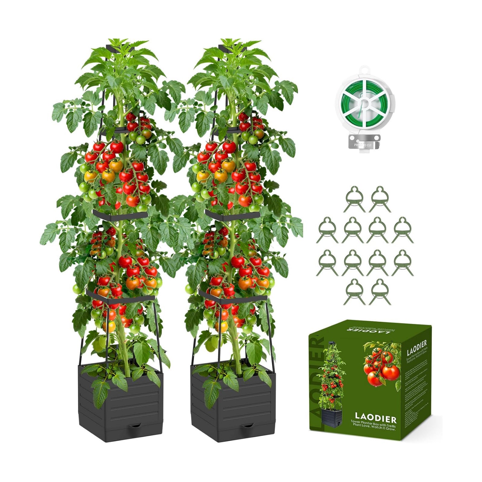 2 Pack Raised Garden Bed Tomato Planter with Trellis, 57" Tomato Cage Plant Support Planters, Self-Watering Planter for