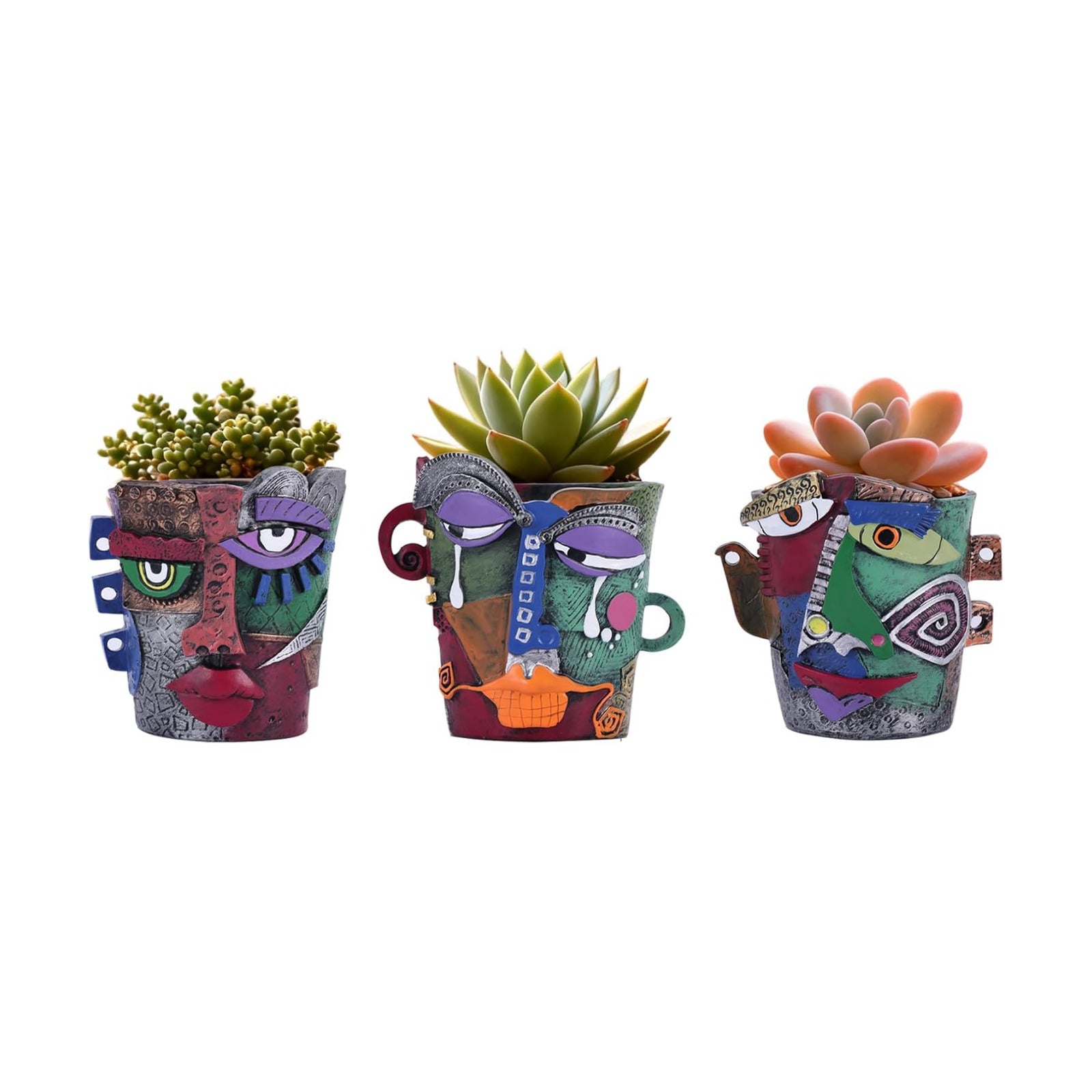 Mini Abstract Face Planter – Small Picasso-Inspired Resin Planter for Succulents, Cacti & Small Plants, Whimsical