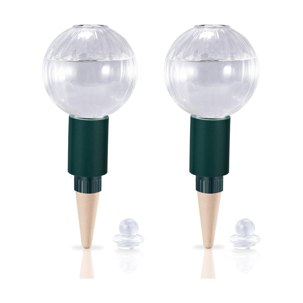 Soilagua 12 oz Top Fill Watering Globes with Terracotta Spikes, 2 Pack | Slow Release Self-Watering, Vacation Friendly