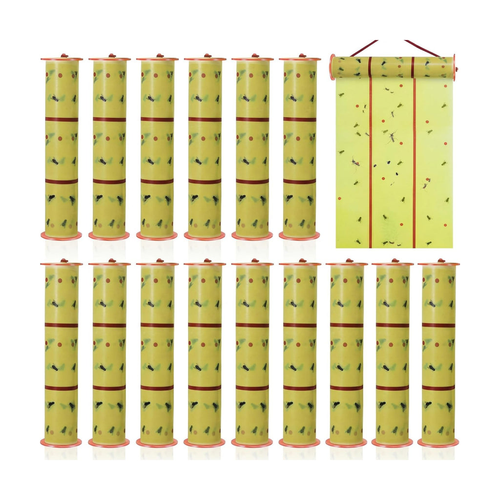 Qualirey 15 Pcs Giant Flypaper Fly Traps, 295ft Sticky Yellow | Roll Fly Tape for Indoor Outdoor, Non Toxic Sticky