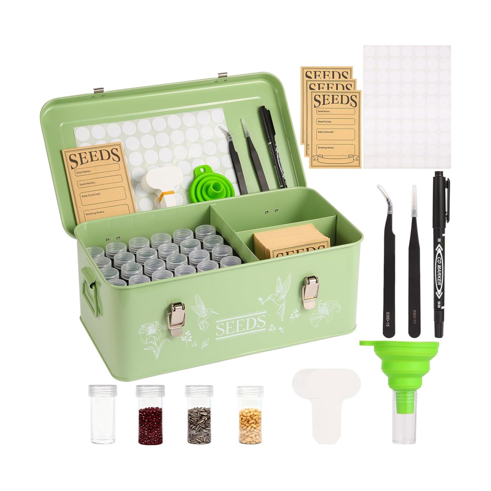 60 Slots Seed Organizer Storage Box with 3 Compartments,Large Metal Garden Seed Organizer with Lid&Safety Locks,Seed