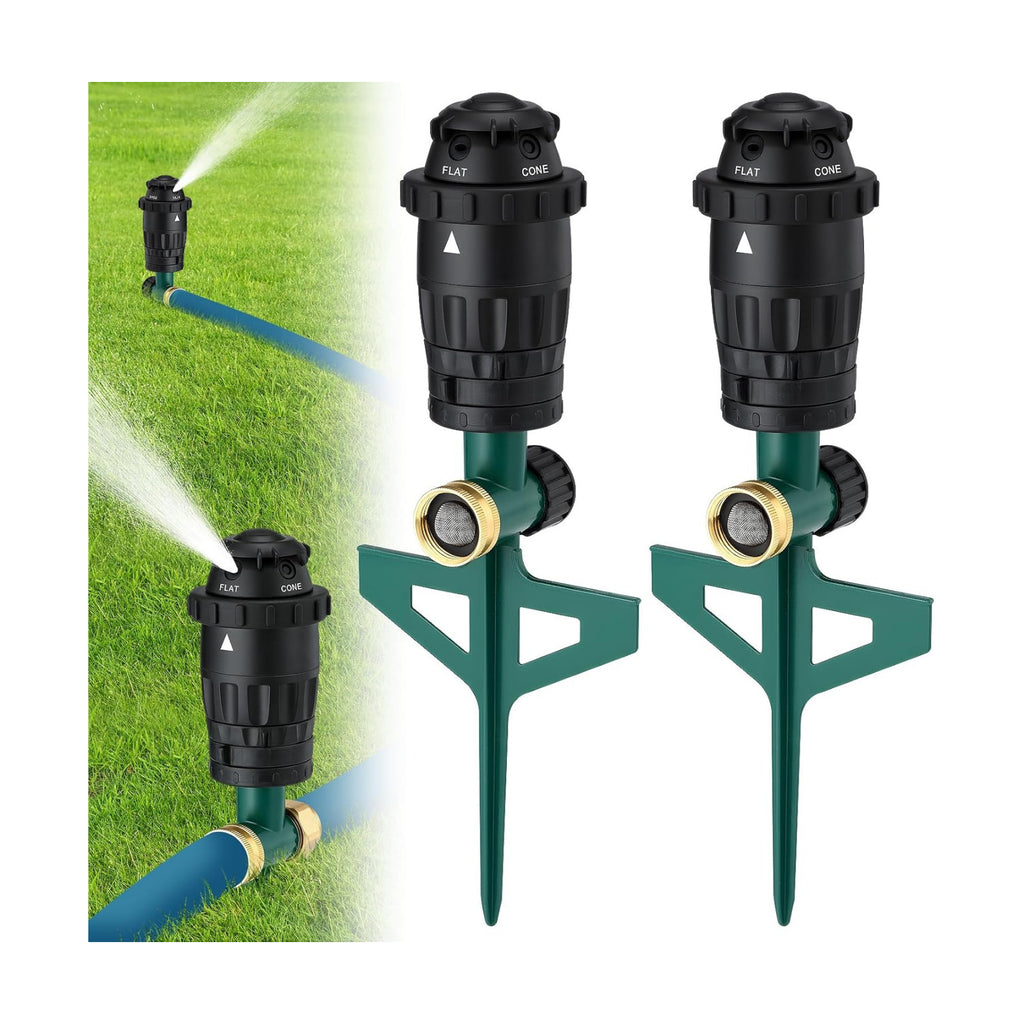 Acostop Adjustable Spray Coverage Sprinklers for Yard, 2 Pack | Sturdy Aluminum Alloy Spike & 5 Spray Patterns Lawn