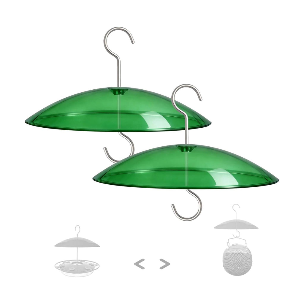 8" Mini Plastic Rain Cover for Bird Feeder, 2-Pack Green Weather Guard Dome