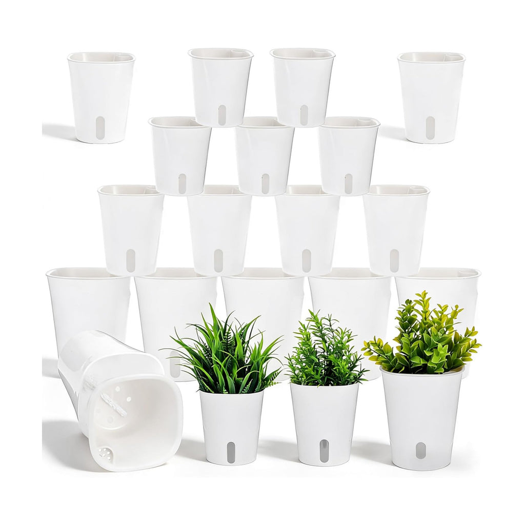 18 Pcs Self Watering Pots 3 Sizes Plastic Self Watering Planters Small Flower Plant Pot with Inner White Pot for Indoor
