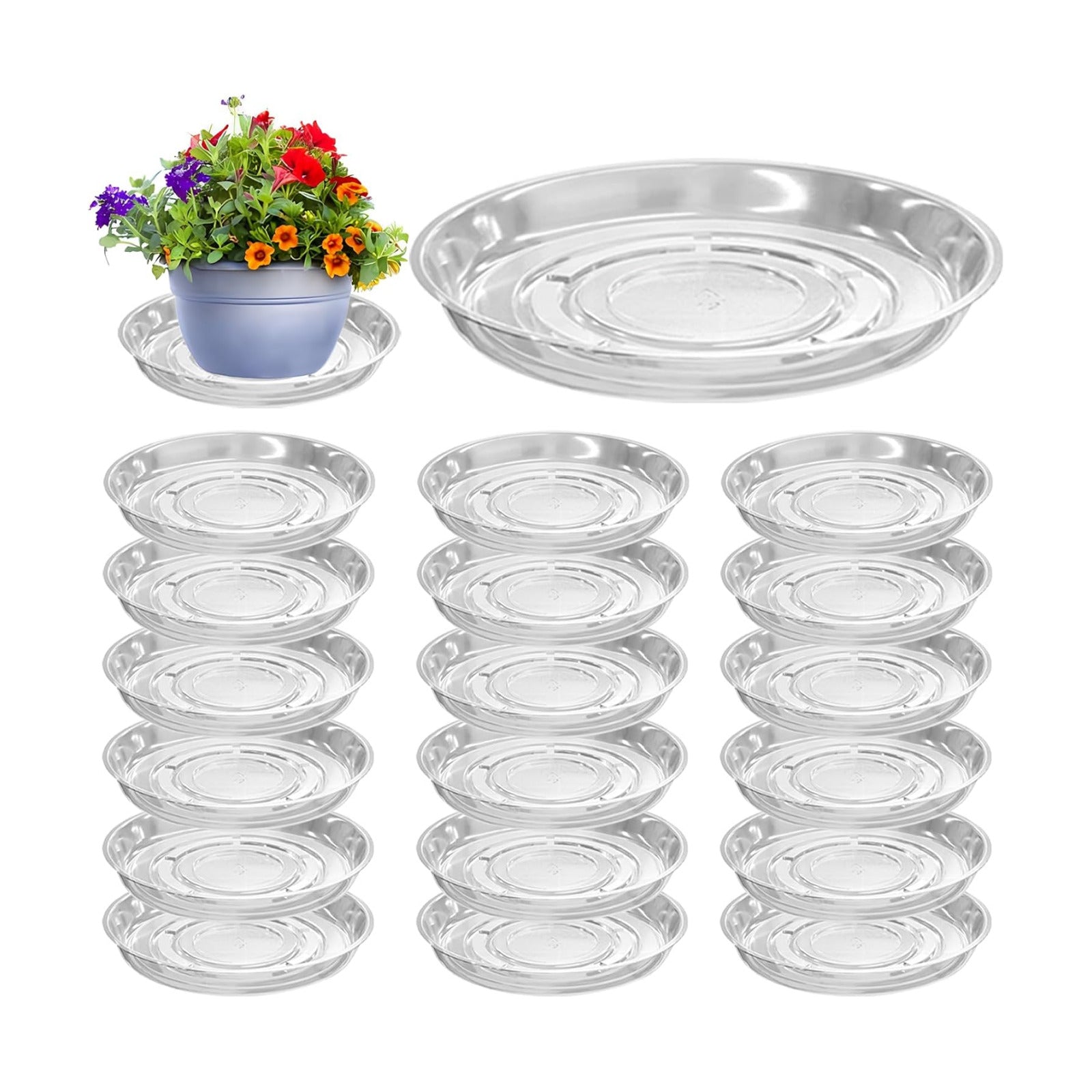 20 Packs 14" Clear Plant Saucers for Indoor Outdoor Use Heavy Duty Plastic Plant Trays for Planter Flower Pot Drip