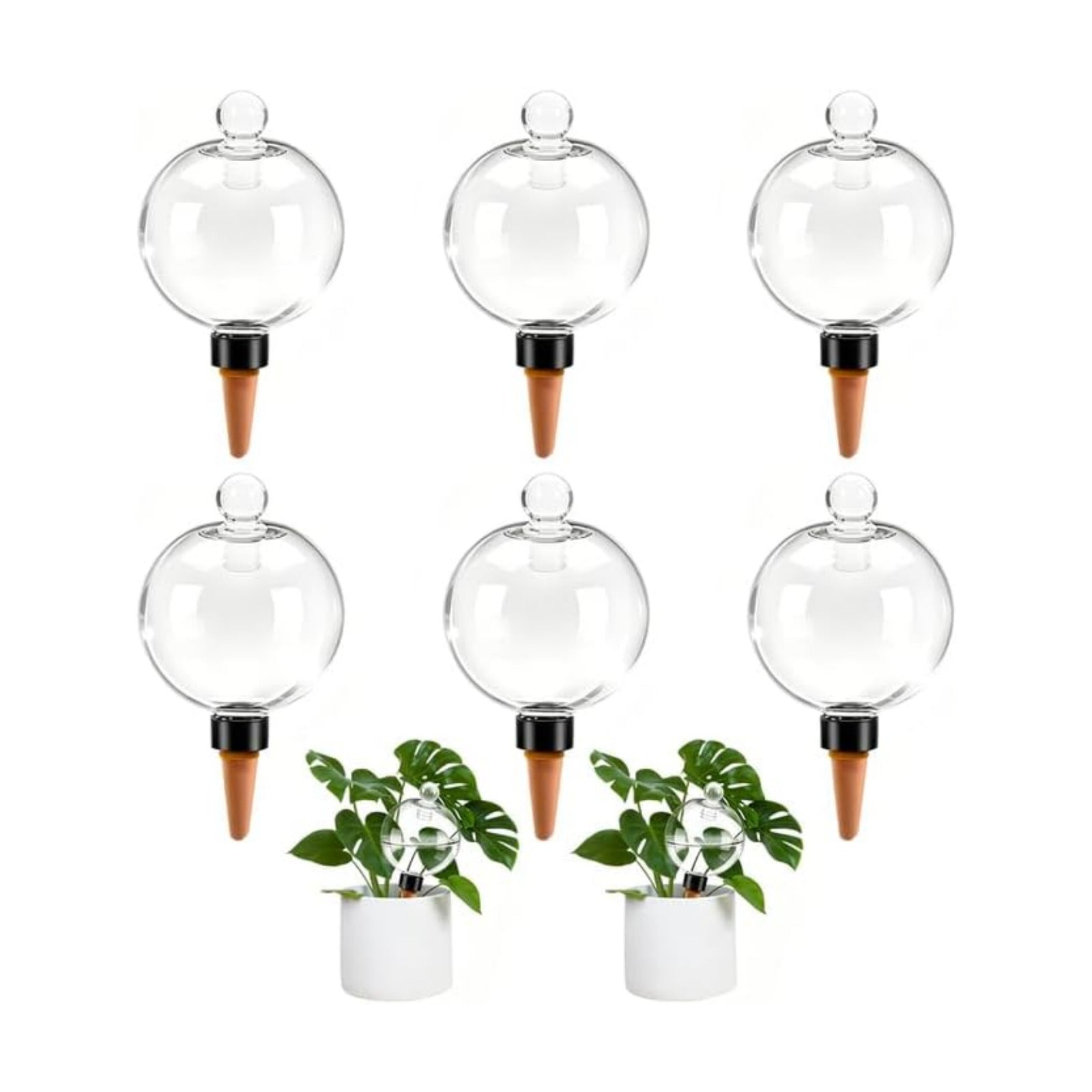 6pcs Plant Self Watering Globes with Covers, Plastic Water Bulbs Top Fill, Plant Watering Devices System Slow Release
