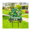 JarThenaAMCS St. Patrick' s Day Metal Garden Stake Welcome Yard Sign Green Shamrock Clover Truck Decorative Lawn Sign for Irish Holiday Home Outside Lawn Porch Walkway Pathway