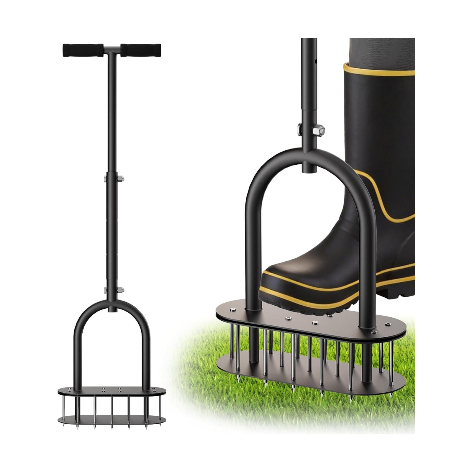 seasky Lawn Aerator, Manual Lawn Aerator Tool with Padded T-Handle, Wide Foot Plate & 15-3 Inch Solid Steel Spikes