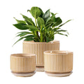 SURE YUESI Ceramic Plant Pots Set of 3, Indoor Outdoor Planters with Drainage Hole and Saucer, Ceramic Flower Pots for