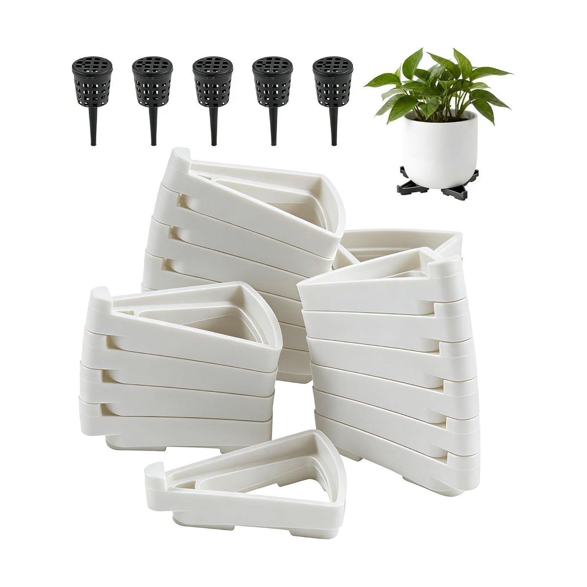 Li&Zhao 20pcs Pot Feet with 5pcs Fertilizer Cages, Plant Stand Risers for Indoor Outdoor Planters, Ceramic Pot Feet and Plant Stand Support for Gardening, Durable Pot Feet for Outdoor Planters (White)