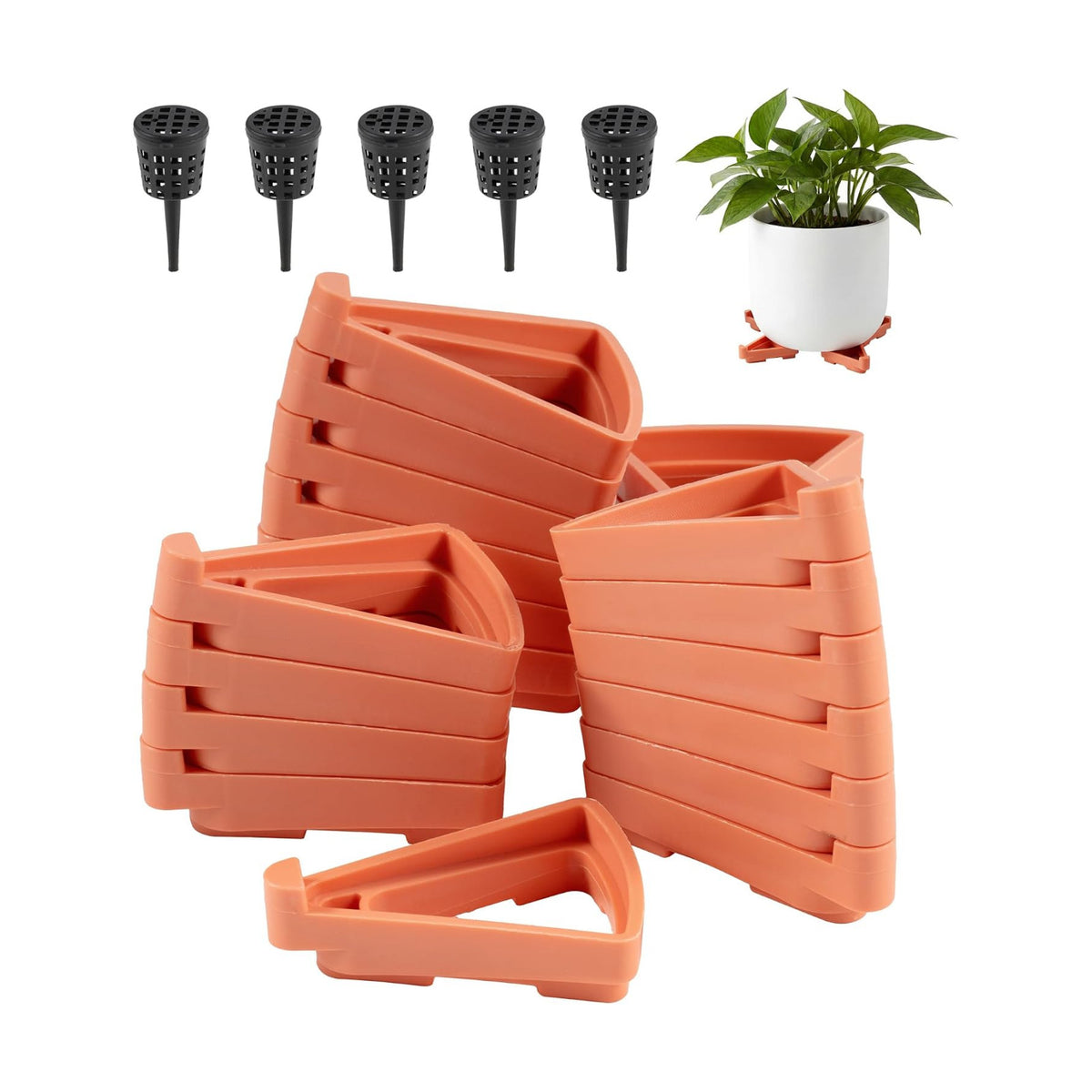 Li&Zhao 20pcs Pot Feet with 5pcs Fertilizer Cages, Plant Stand Risers for Indoor Outdoor Planters, Ceramic Pot Feet and Plant Stand Support for Gardening, Durable Pot Feet for Outdoor Planters(Brown)