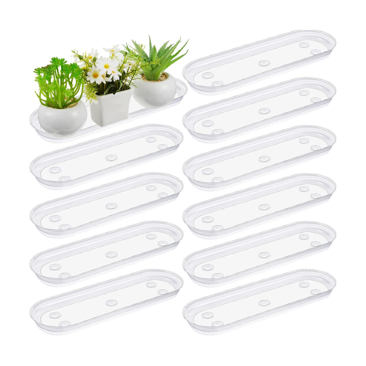 5 Pcs 14 x 4.6 Inch Plant Trays, Plastic Saucers for Window Sills, Clear