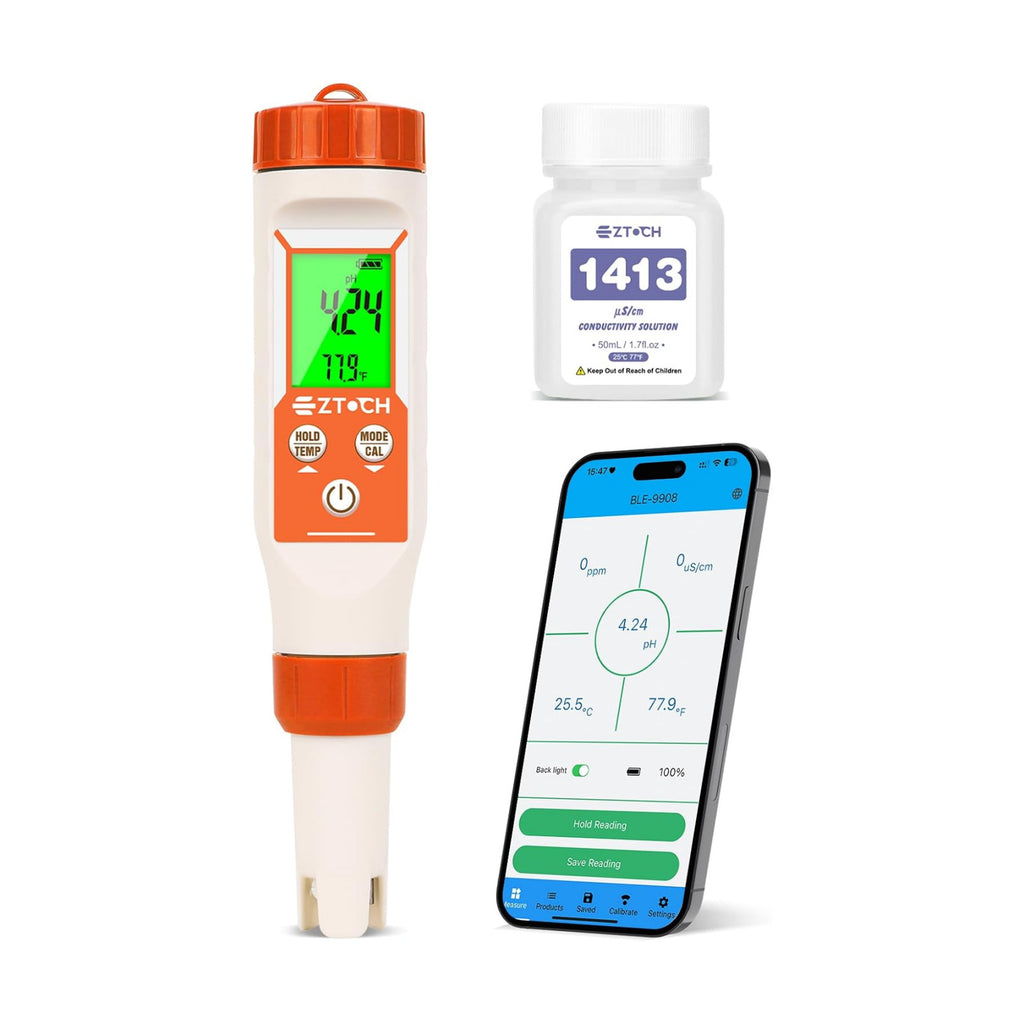 pH Meter for Water, Smart pH TDS EC Meter for Water Hydroponic | 4 in 1, pH Conductivity PPM Temp Meter, for Drinking