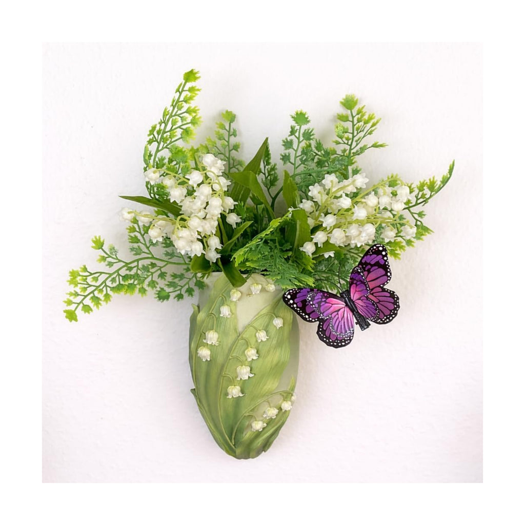 Lily of the Valley Wall Planter – Also Known as Mary’s Tears – Ibis and Orchid Designs – Hand Painted Bonded Marble – 7