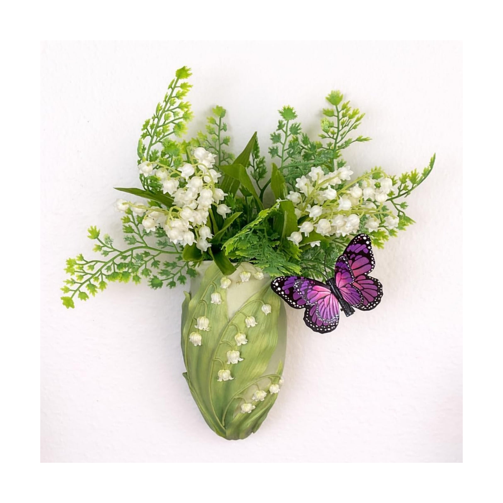Lily of the Valley Wall Planter – Also Known as Mary’s Tears – Ibis and Orchid Designs – Hand Painted Bonded Marble – 7