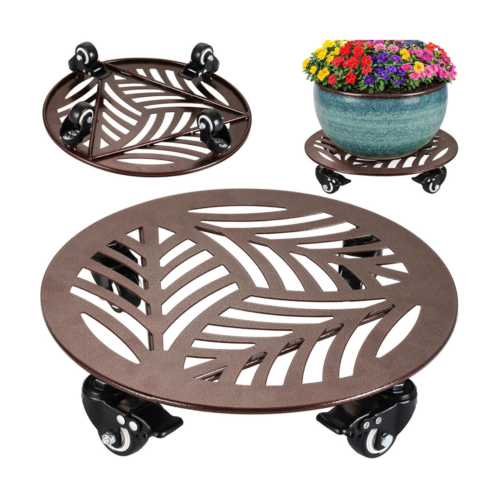 1-Pack Large Metal Plant Caddy with Wheels 13.6 Inches Heavy-duty Rolling Plant Stands with Casters Wheeled Flower Pot